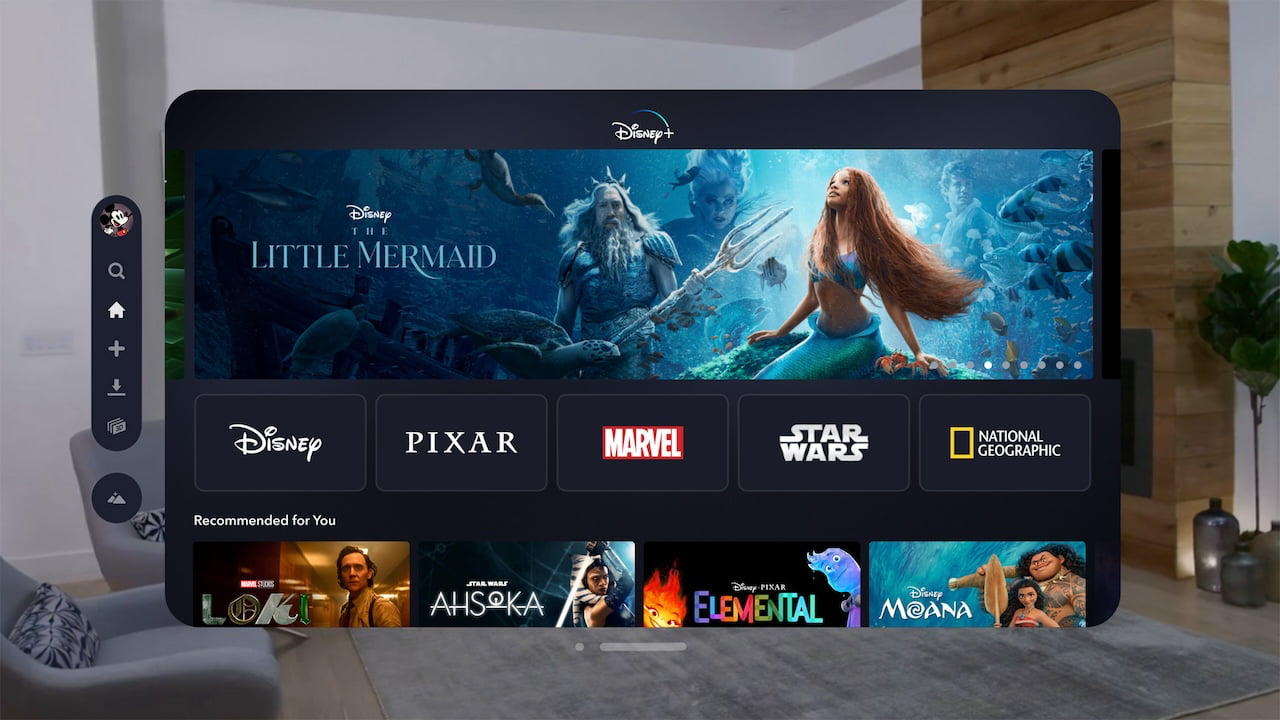 Disney+ Menu on Apple Vision Pro