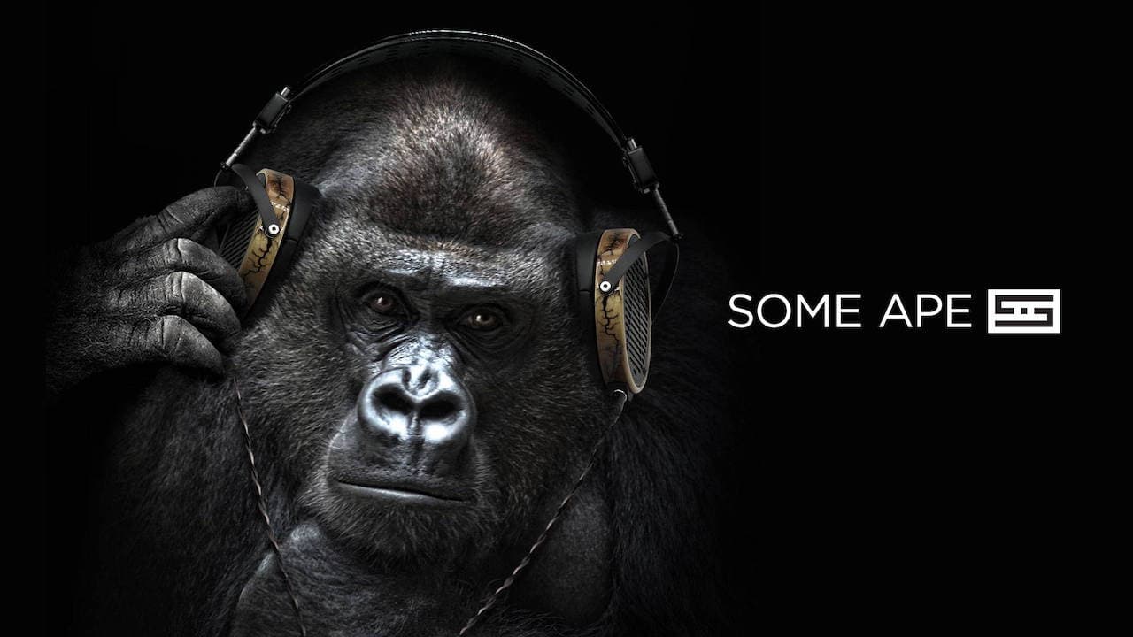 Ape wearing Audeze LCD-R Headphones