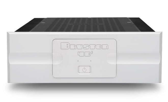 Bryston 4B3 Stereo Power Amplifier in white, front view