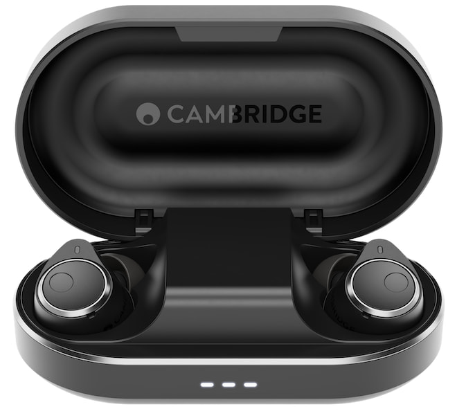 Cambridge Audio Melomania M100 Wireless Earbuds inside charging case open