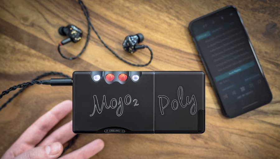 Chord Mojo 2 Portable DAC Headphone Amplifier Connected to Poly