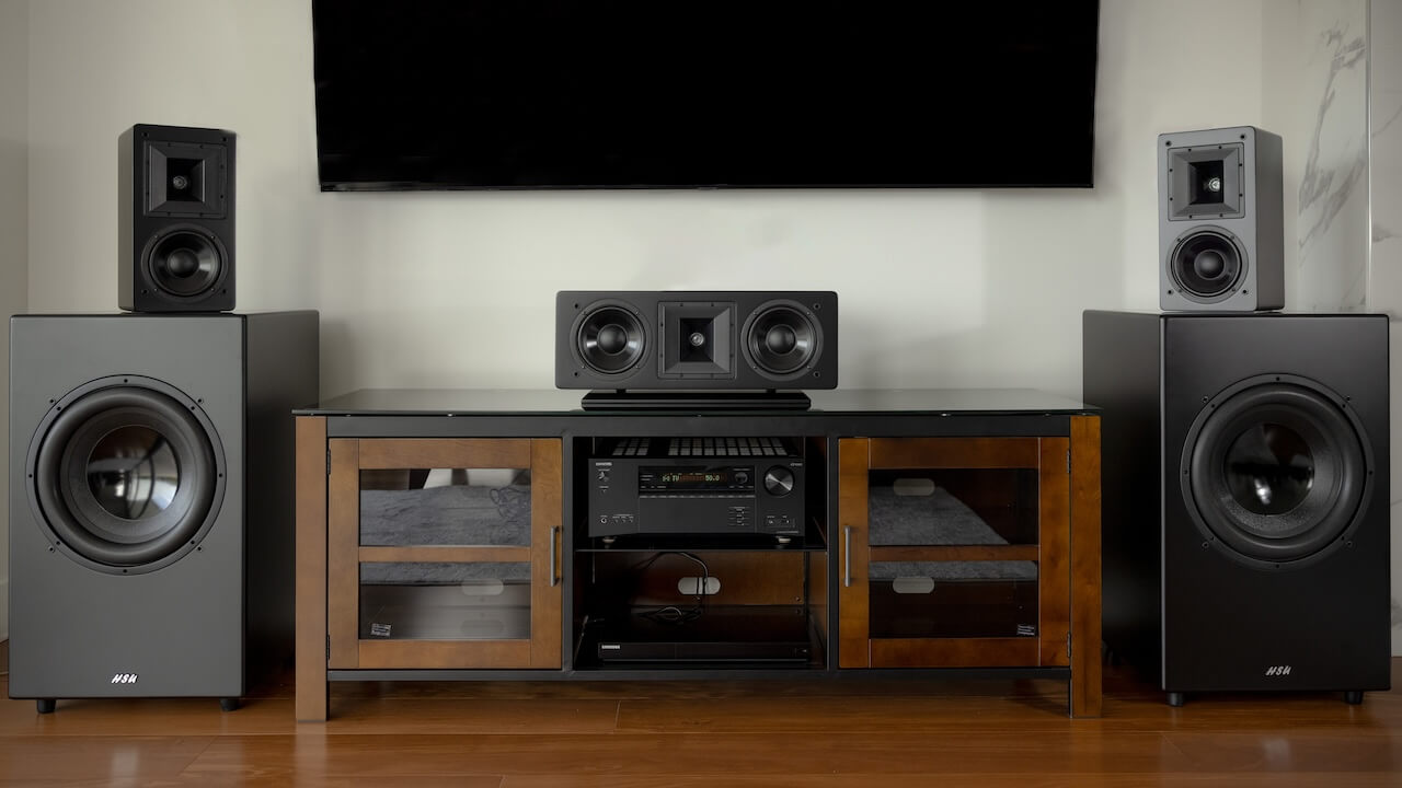 Dual HSU Research VTF-TN1 Subwoofer in Home Theater Lifestyle Front