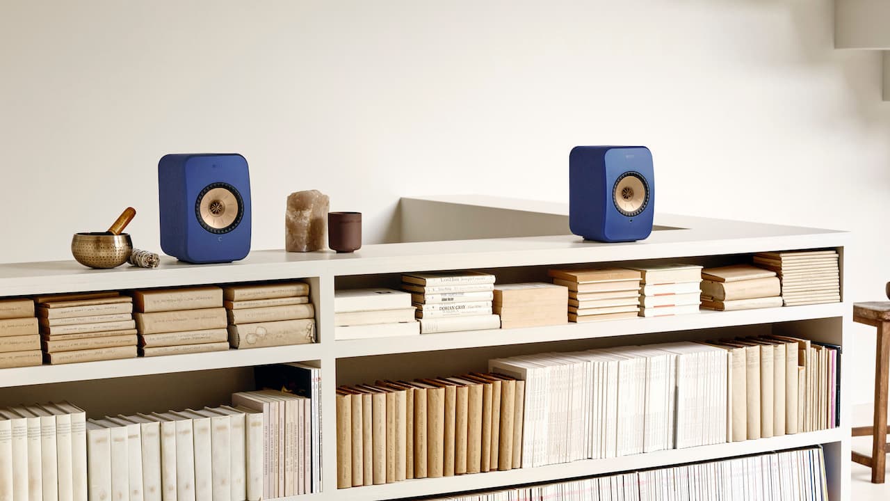 KEF LSX II Wireless Bookshelf Speakers Blue Lifestyle