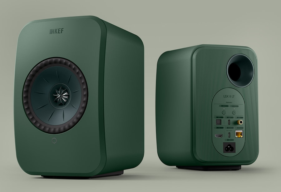 KEF LSX II LT Wireless Speakers Front and Back in Sage Green