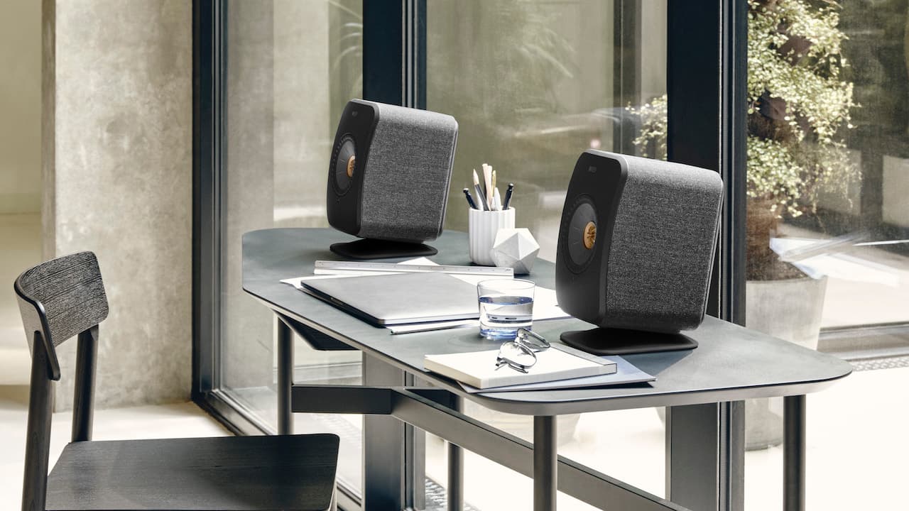 KEF LSX II Wireless Speaker Carbon Black on Desk