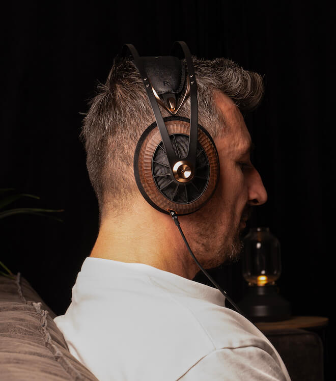 Man wearing Meze Audio 109 Pro Primal Headphones