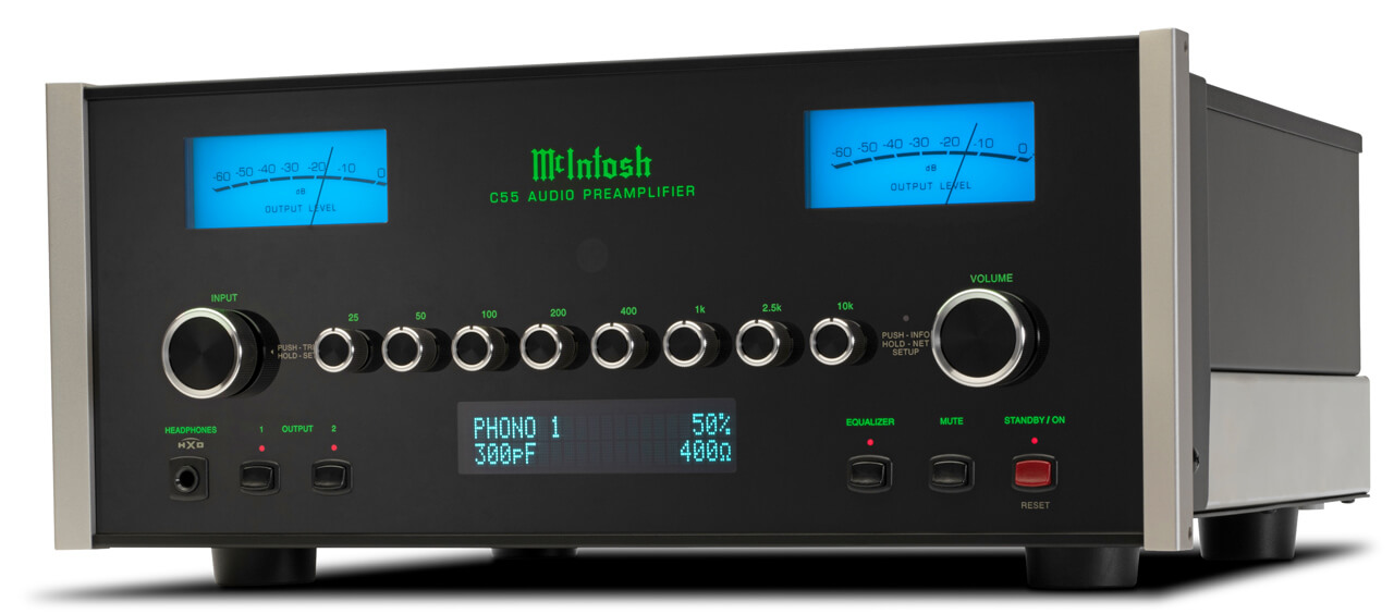 McIntosh C55 Solid State Preamp Front Angle