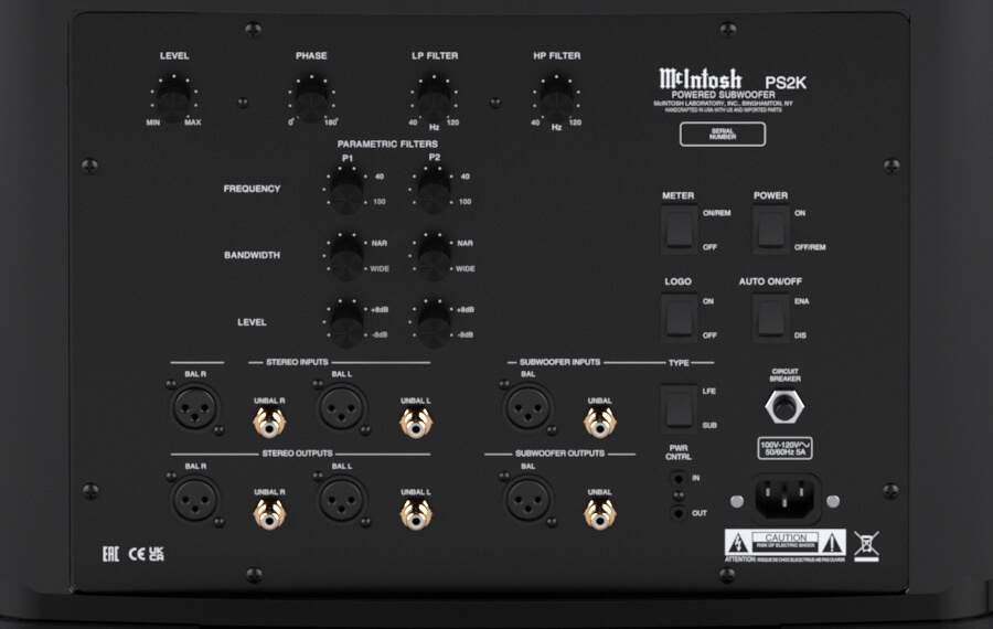 McIntosh PS2K Powered Subwoofer Rear Controls Close-up