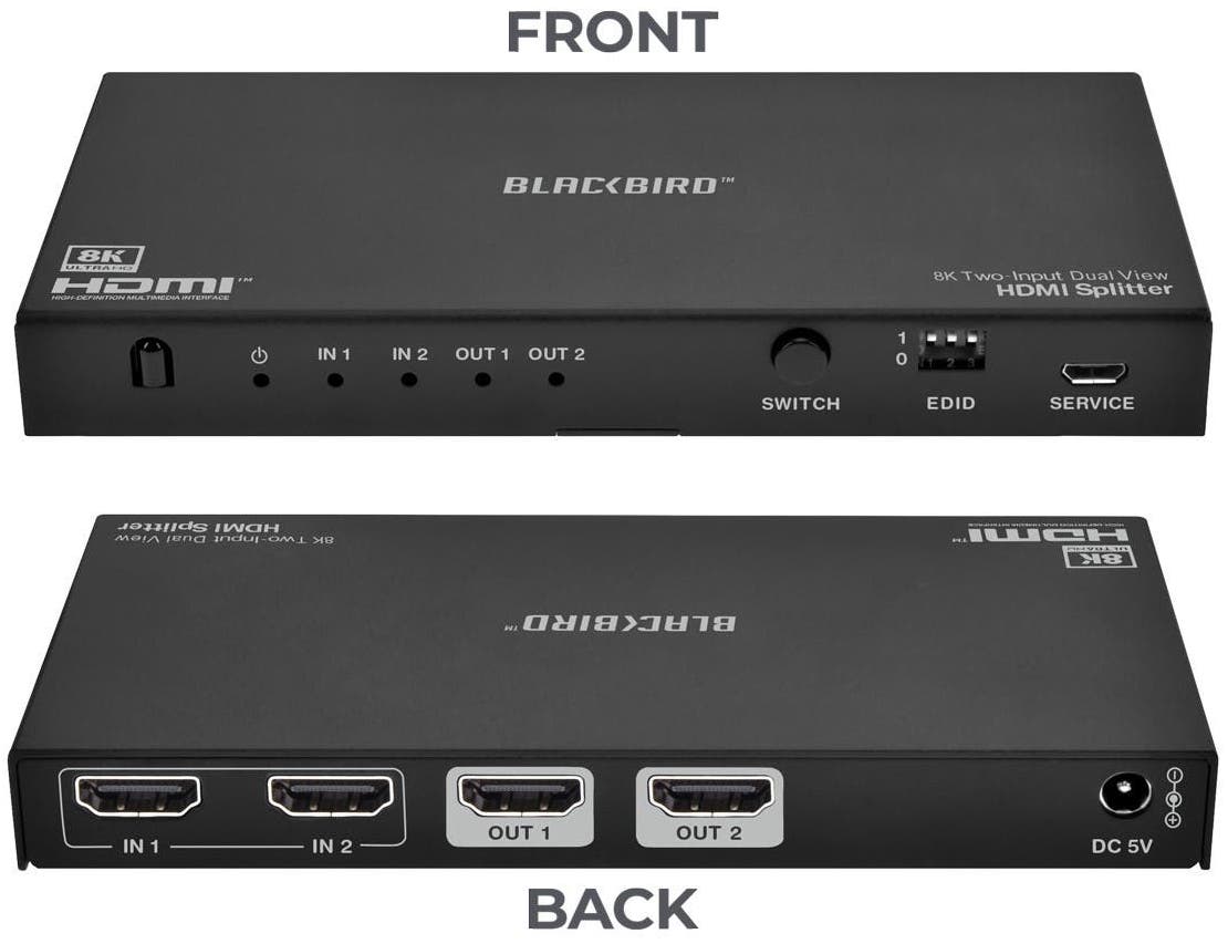 Monoprice Blackbird 8K HDMI Splitter/Switch Front and Back