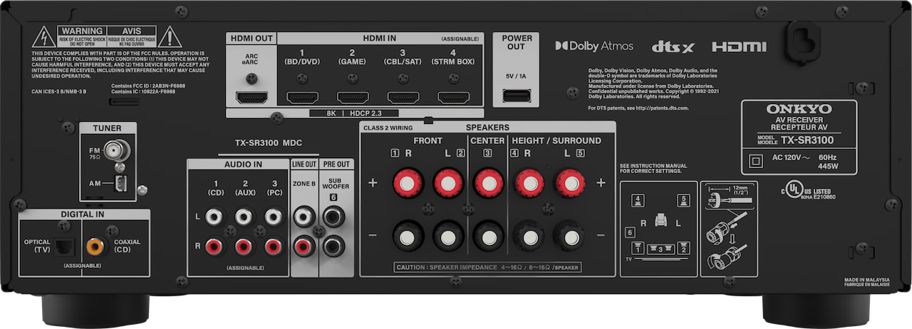 Onkyo TX-SR3100 A/V Receiver Rear