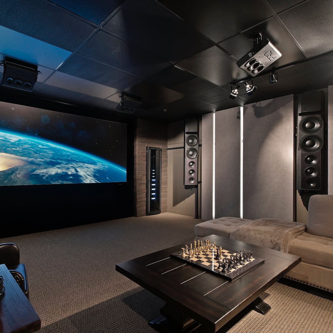 Pro Audio Technology Home Theater with SR-28212ai loudspeakers on-wall at the company's Experience Center