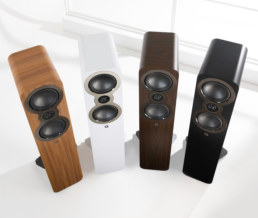 Q Acoustics 3050c floorstanding loudspeaker series in all four finishes