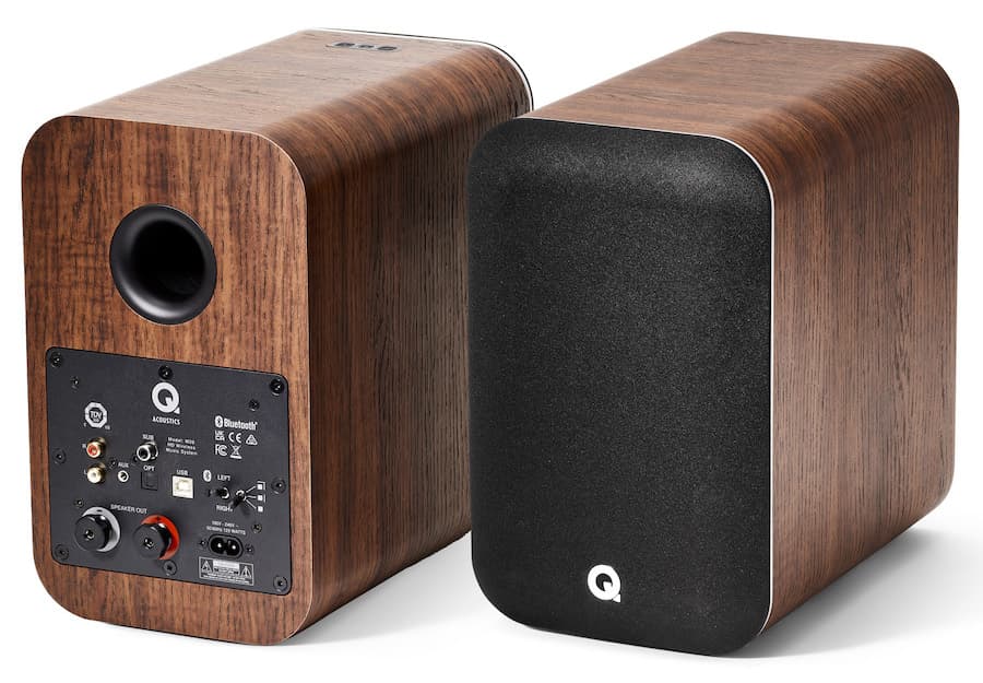 Q Acoustics M20 HD Wireless Speakers Front and Rear in Walnut