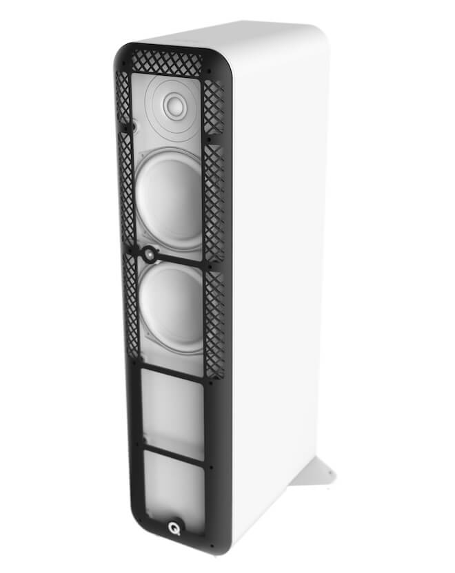 Q Acoustics M40 Active Micro Tower Speakers have a fixed grille