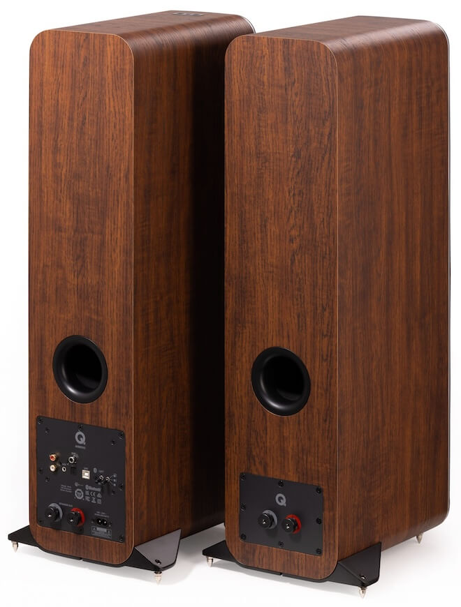 Q Acoustics M40 Micro Tower Wireless Speakers in Walnut Rear