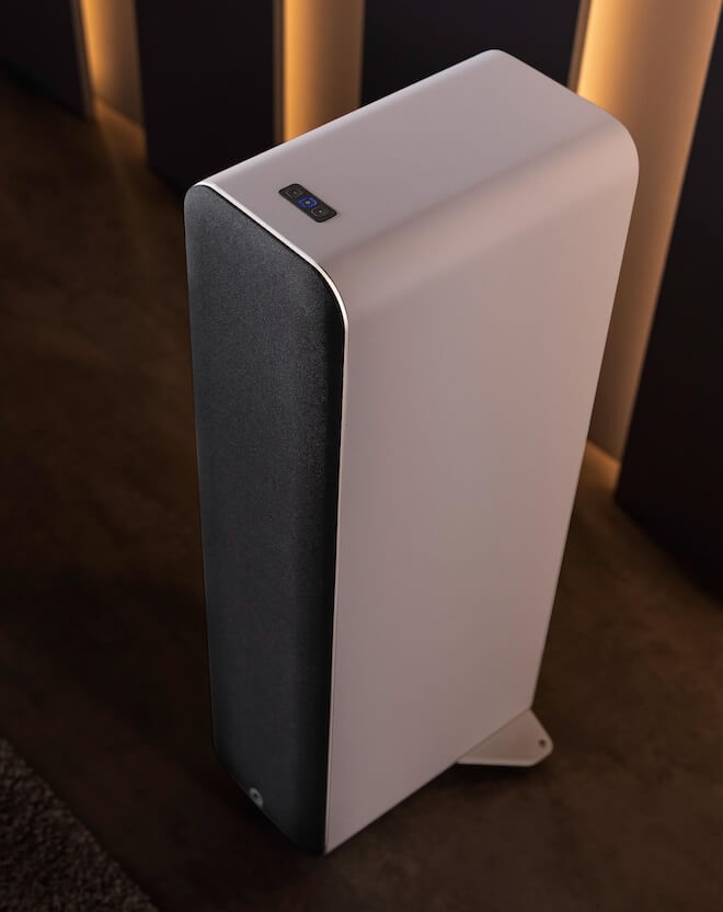 Q Acoustics M40 Micro Tower Wireless Speakers in White Top Angle