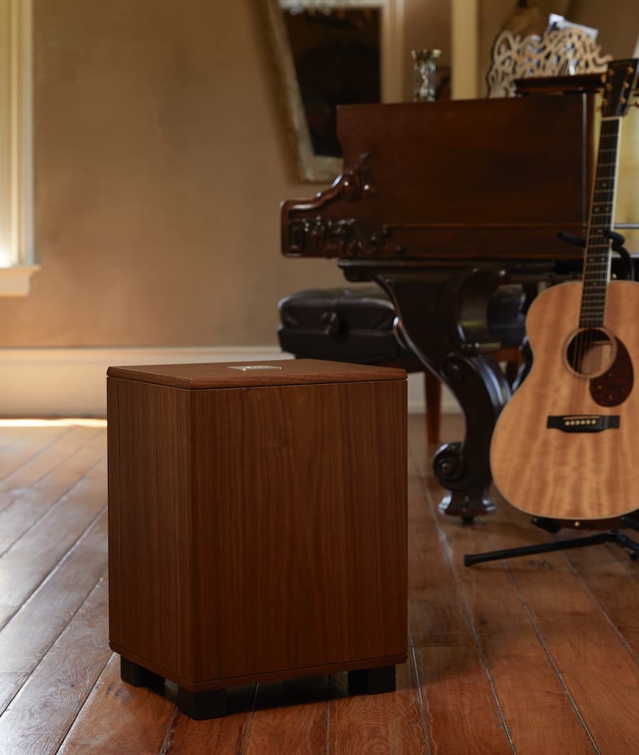 REL Classic 98 Subwoofer Lifestyle with Piano and Guitar