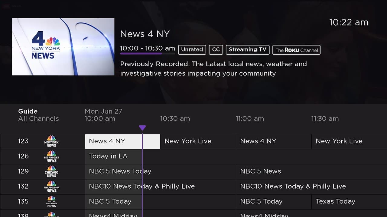 Roku NBC Universal Local Channel Guide