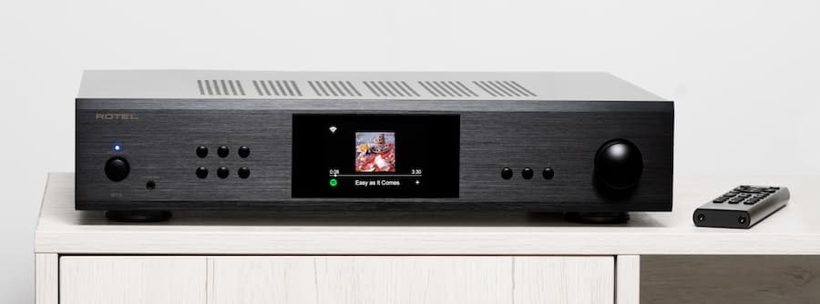 Rotel S14 Integrated Streaming Amplifier Black Front with Remote