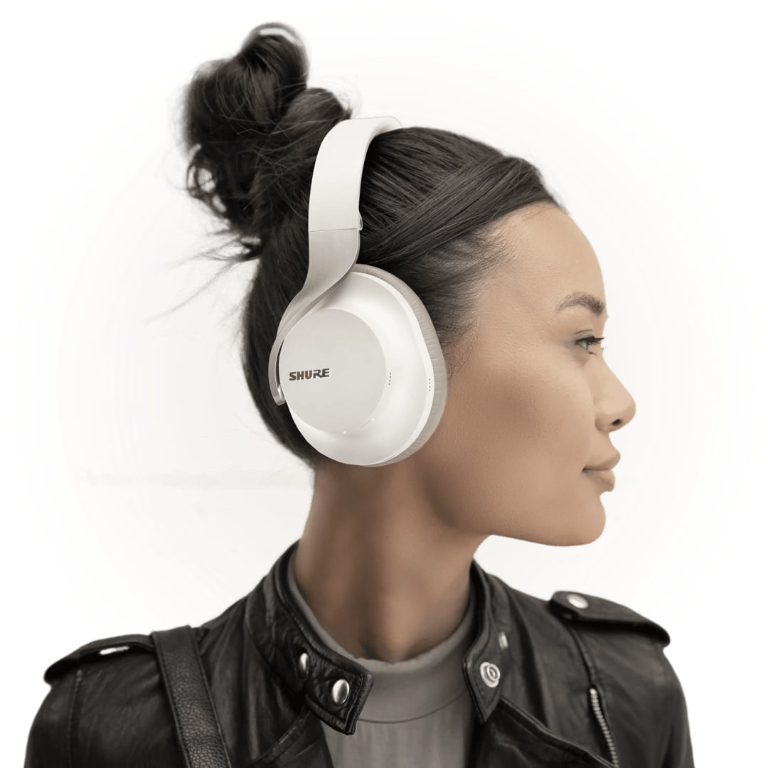 Shure AONIC 40 Wireless Noise Cancelling Headphones White on woman