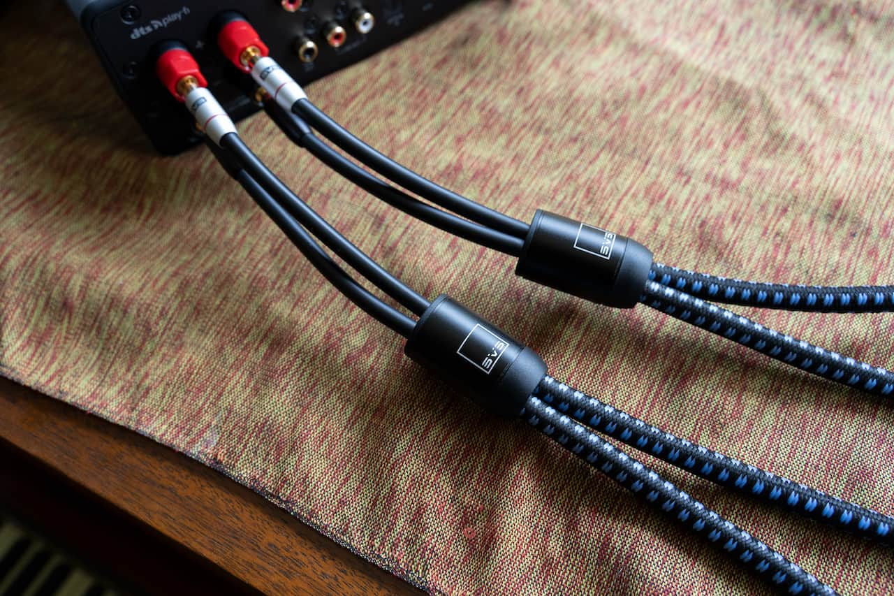 SVS SoundPath Bi-wire Speaker Cables Connected to Amplifier