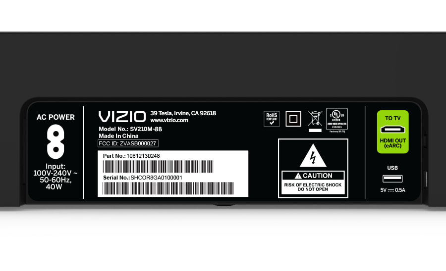 VIZIO SV210M-0808 Soundbar Rear Inputs