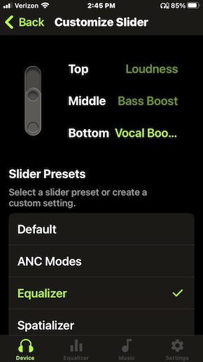 Shure Play App Customize Slider